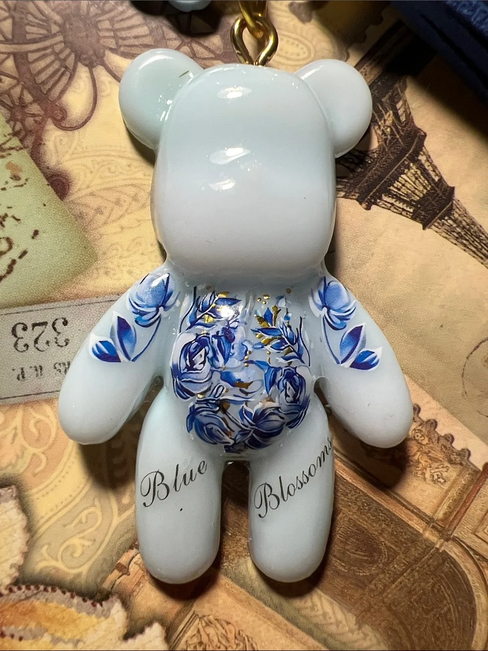 Blue Floral Teddy Keychain, backpack or purse charm Accessories